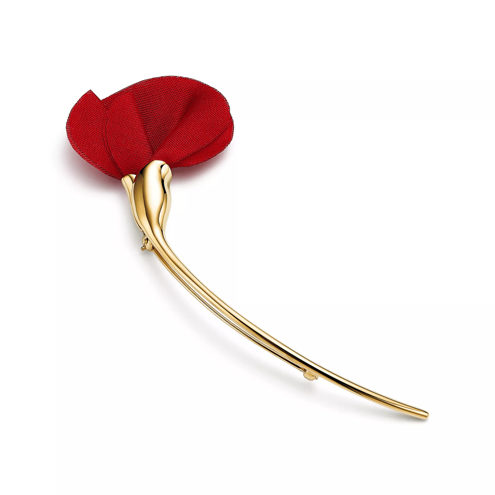 Amapola Brooch in Yellow Gold with Red Silk