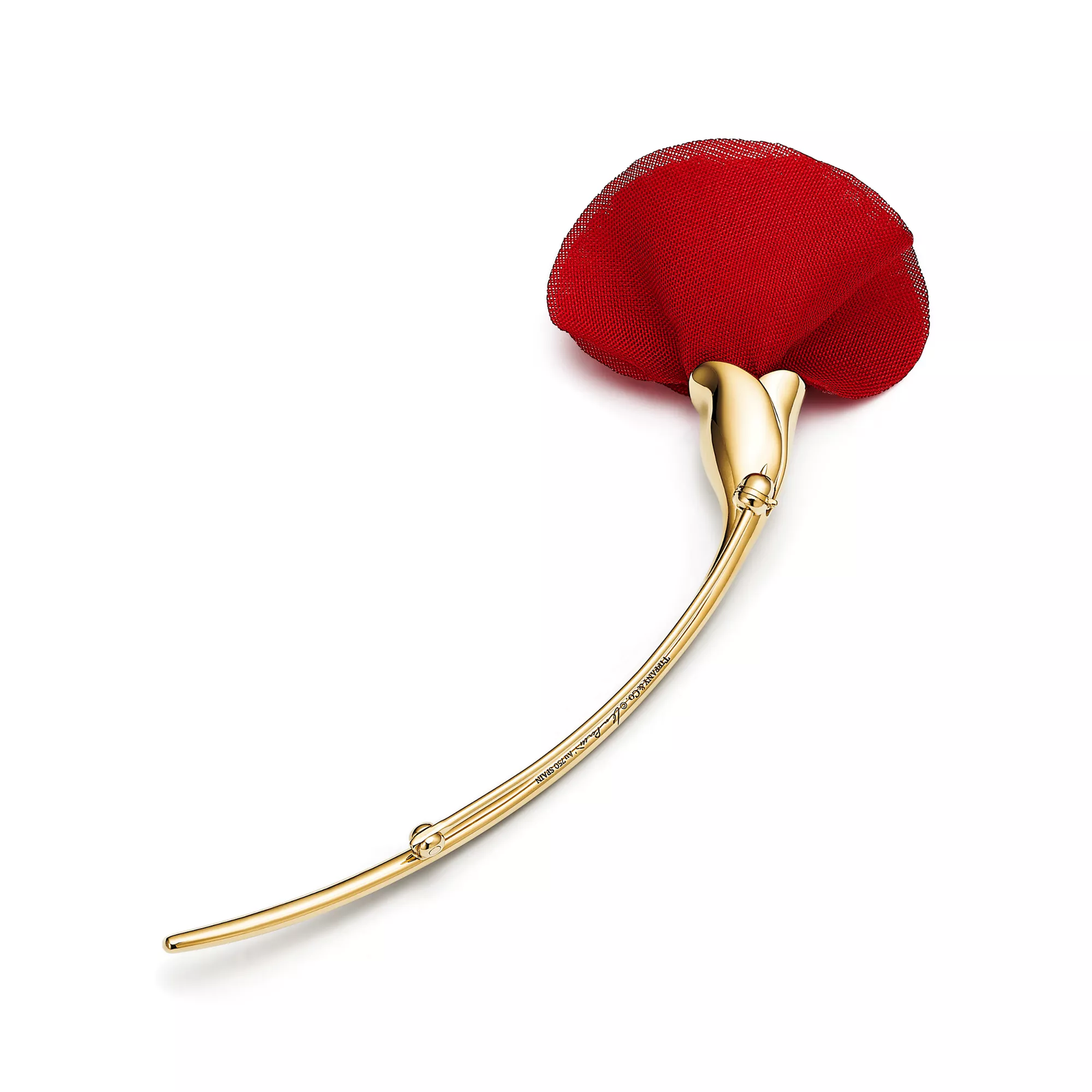 Amapola Brooch in Yellow Gold with Red Silk