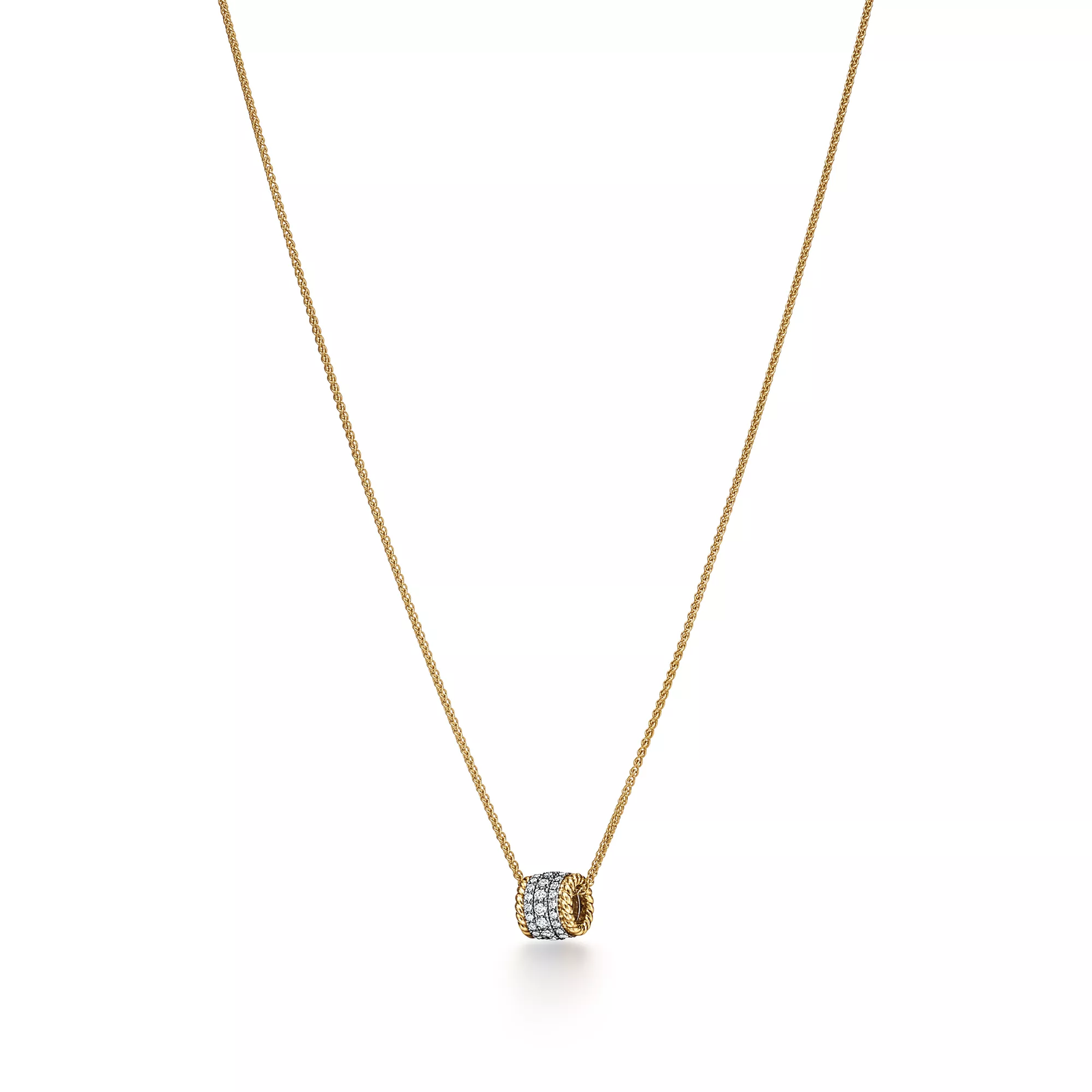 Rolo Pendant in Yellow Gold and Platinum with Diamonds