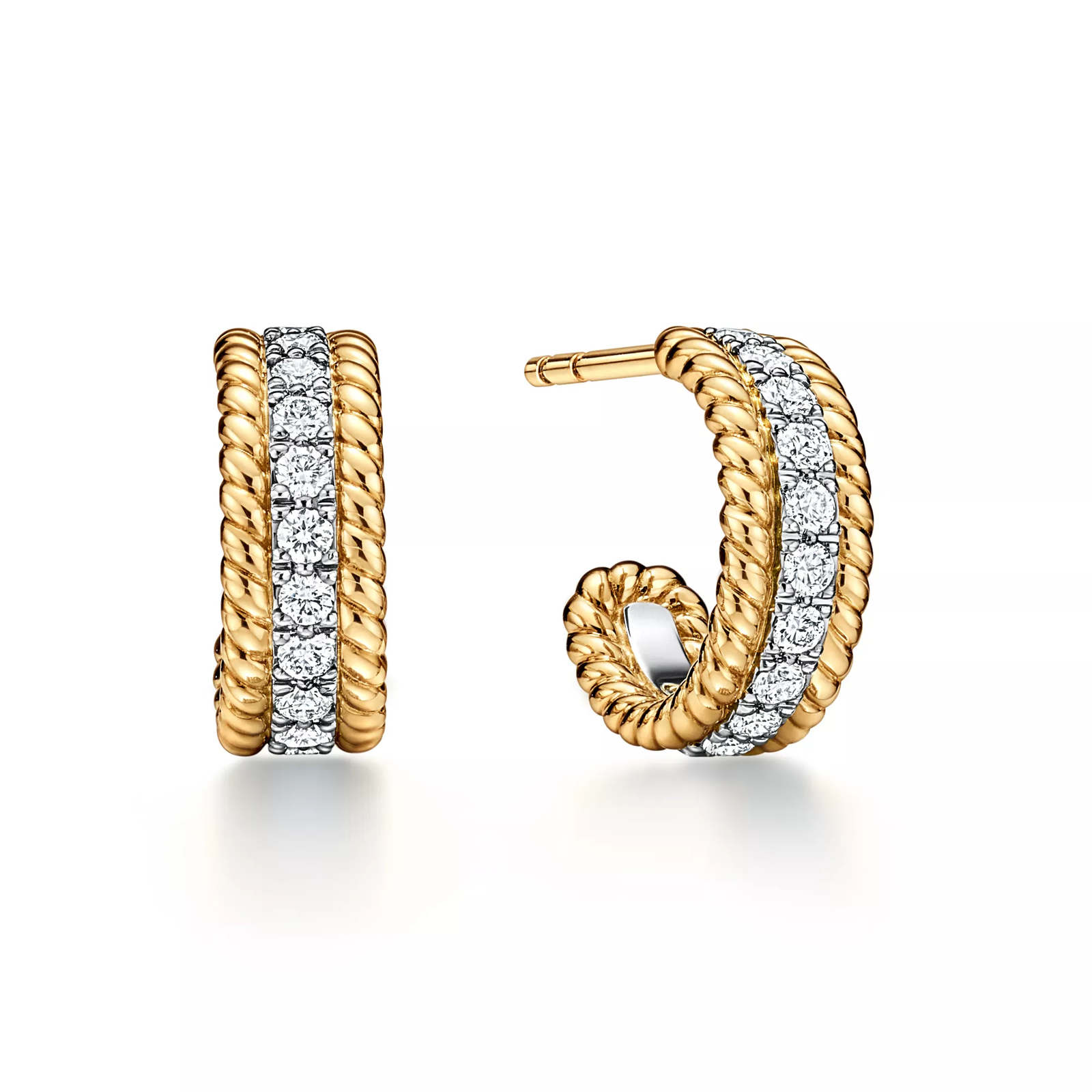 Huggie Earrings in Yellow Gold and Platinum with Diamonds
