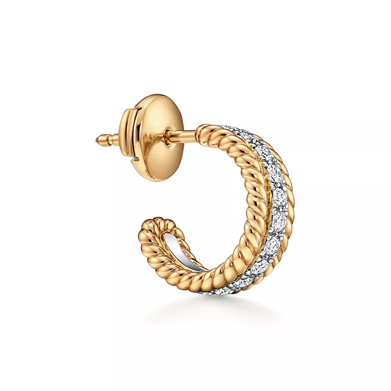 Huggie Earrings in Yellow Gold and Platinum with Diamonds