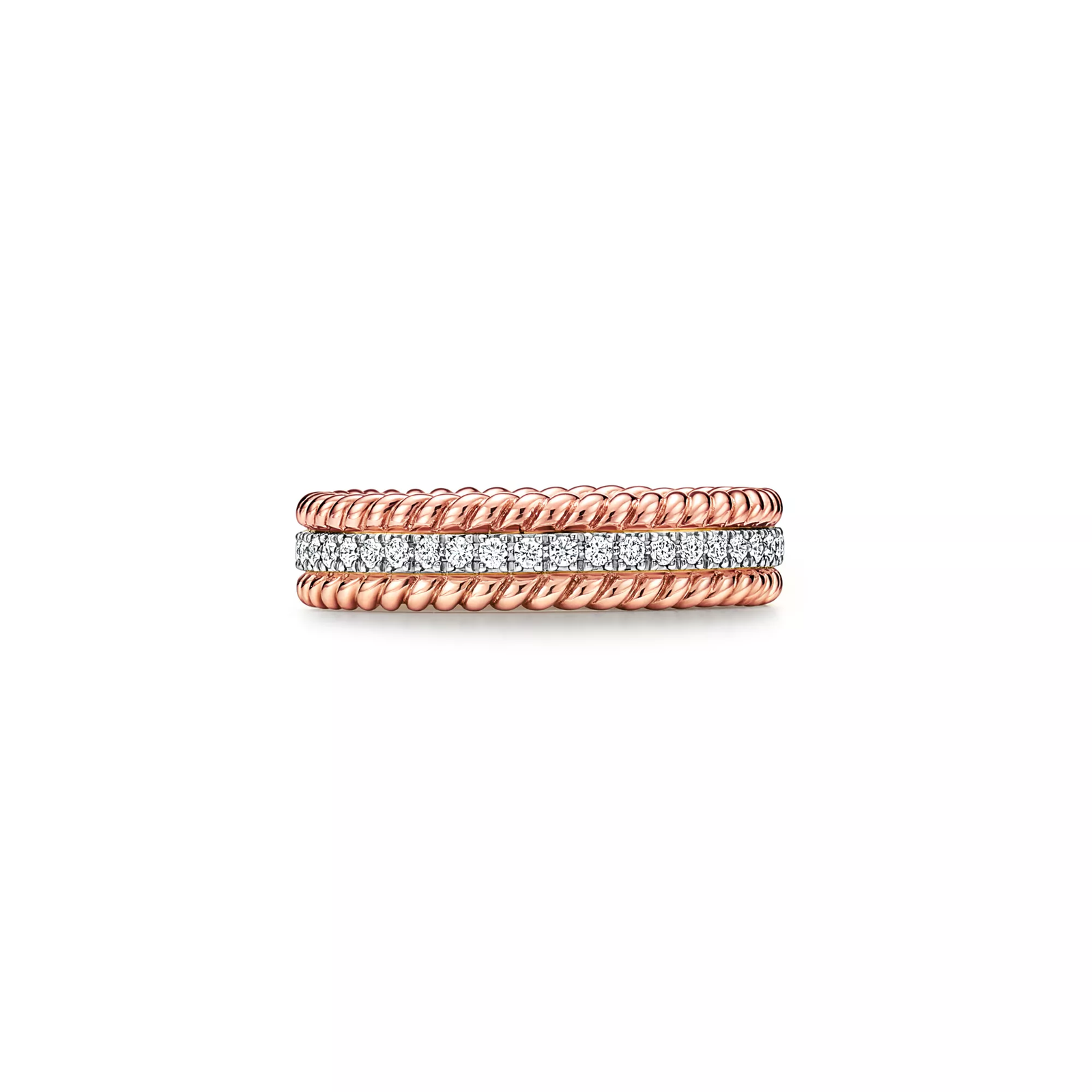 Two-row Ring in Rose Gold and Platinum with Diamonds