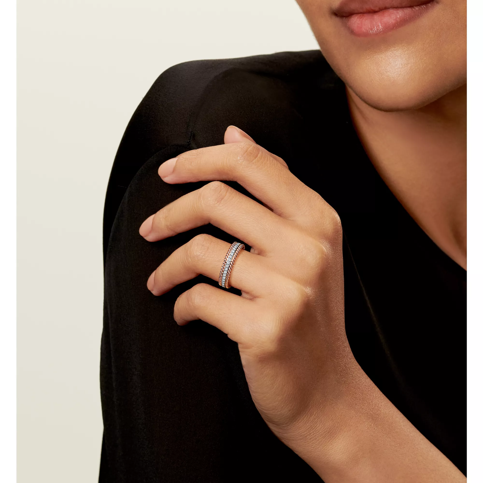 Two-row Ring in Rose Gold and Platinum with Diamonds