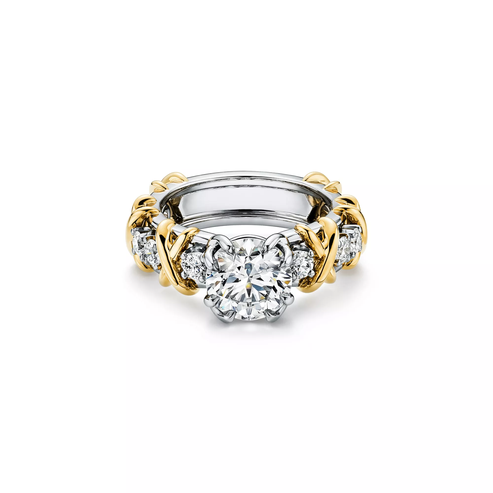 Solitaire Diamond Ring in Platinum and Yellow Gold