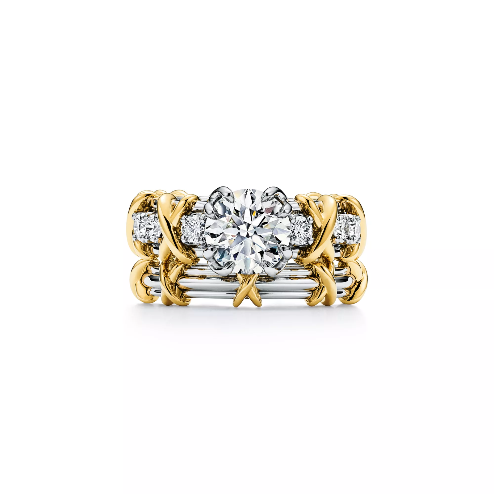 Solitaire Diamond Ring in Platinum and Yellow Gold