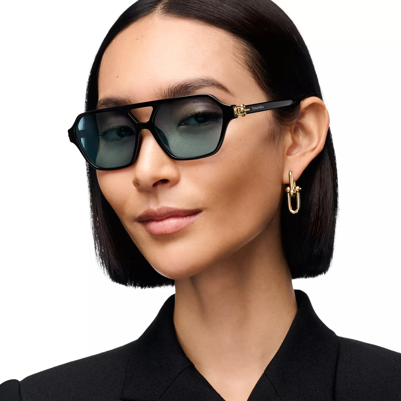 Sunglasses in Black Acetate with Tiffany Blue Lenses