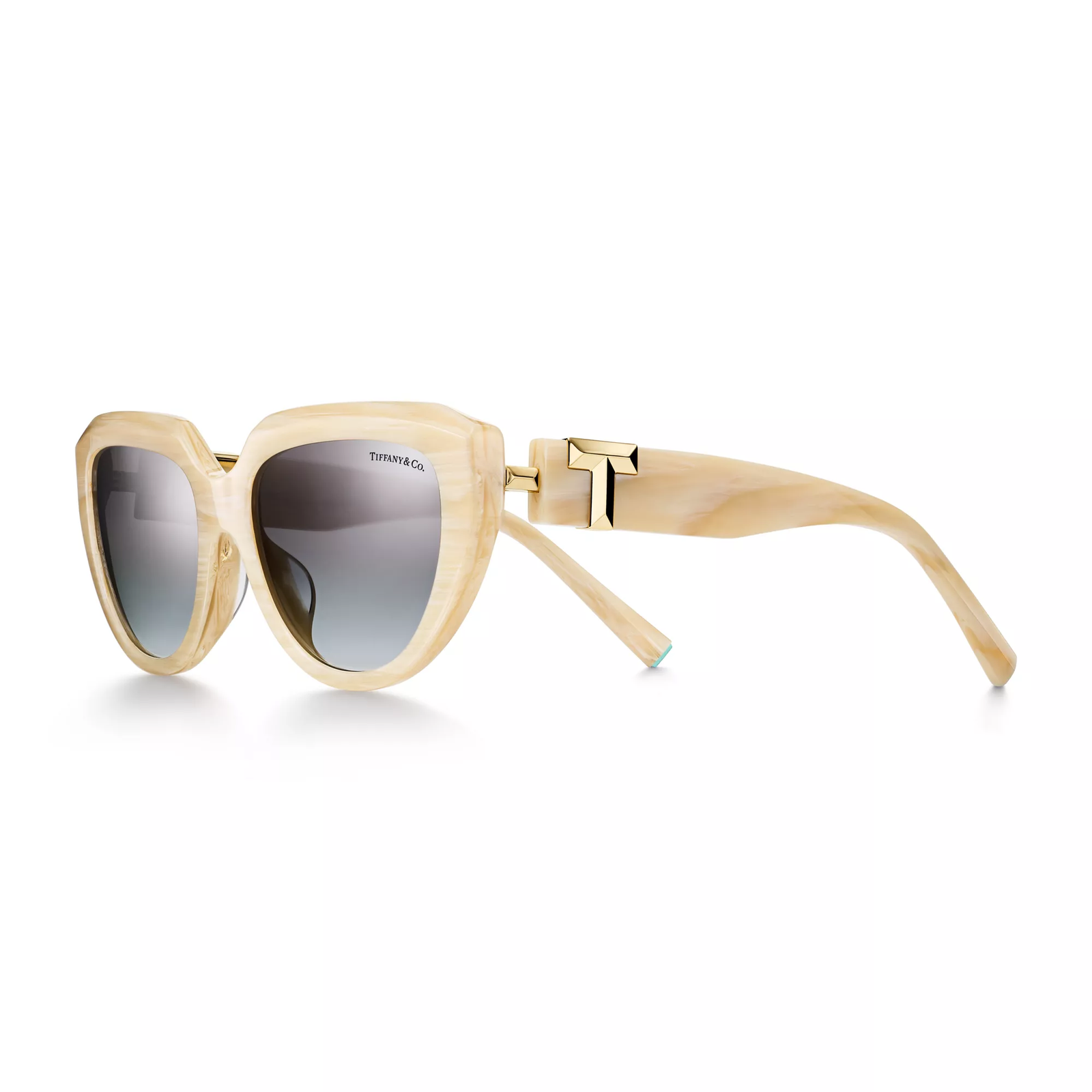 Sunglasses in Striped Ivory Acetate with Gray Gradient Lenses
