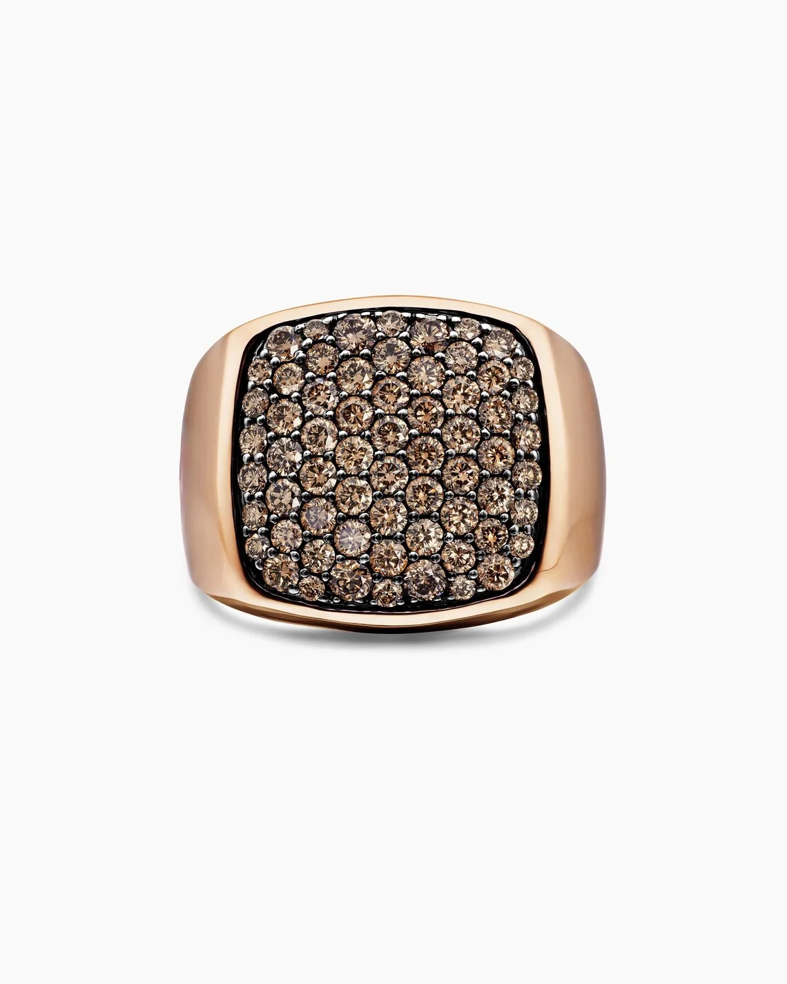18k Rose Gold Round Cut Lab Grown Brown Diamond Signet Ring Unique Birthday Gift For Women Luxury Wide Bridal Wedding Ring Statement Jewelry