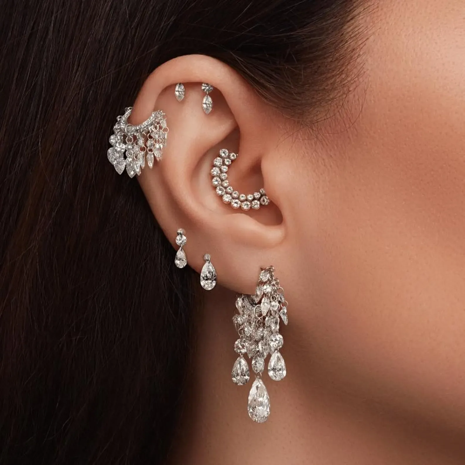 Floating Diamond Tassel Hoop Earring
